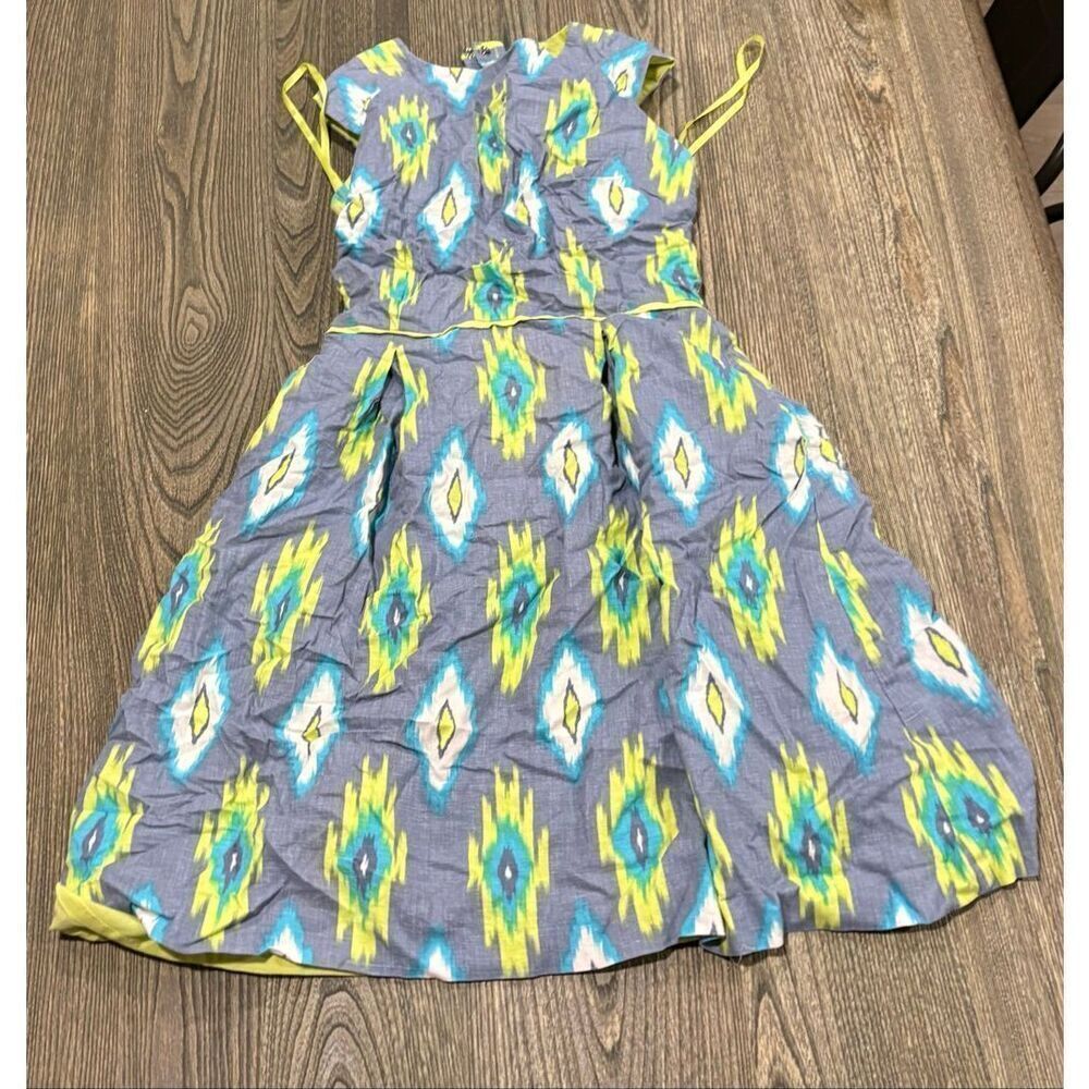 Tahari Arthur S. Levine Dress Linen Blend Ikat Print Sleeveless Multicolor Sz 6